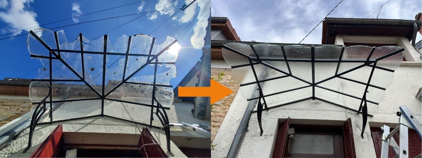 Remplacement du vitrage d’une marquise par du verre armé